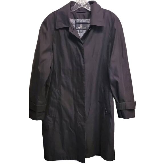 London Fog Black 38" Trench coat with Hood Size Medium - Picture 1 of 11
